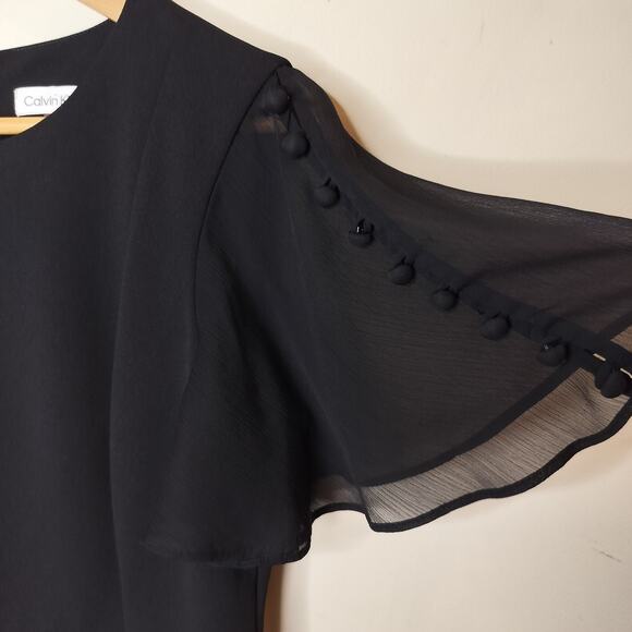 Calvin Klein Black Chiffon Sleeve Dress Sheath - Picture 8 of 11